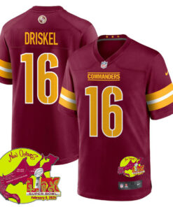 Jeff Driskel 16 Washington Commanders Super Bowl LIX New Orleans Patch Game Men Jersey - Burgundy JS3748 nicesnker