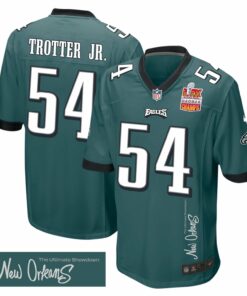 Jeremiah Trotter Jr. 54 Philadelphia Eagles Super Bowl LIX Champions Patch 'New Orleans - The Ultimate Showdown' EMBROIDERED Game Men Jersey - Midnight Green JS6212 nicesnker