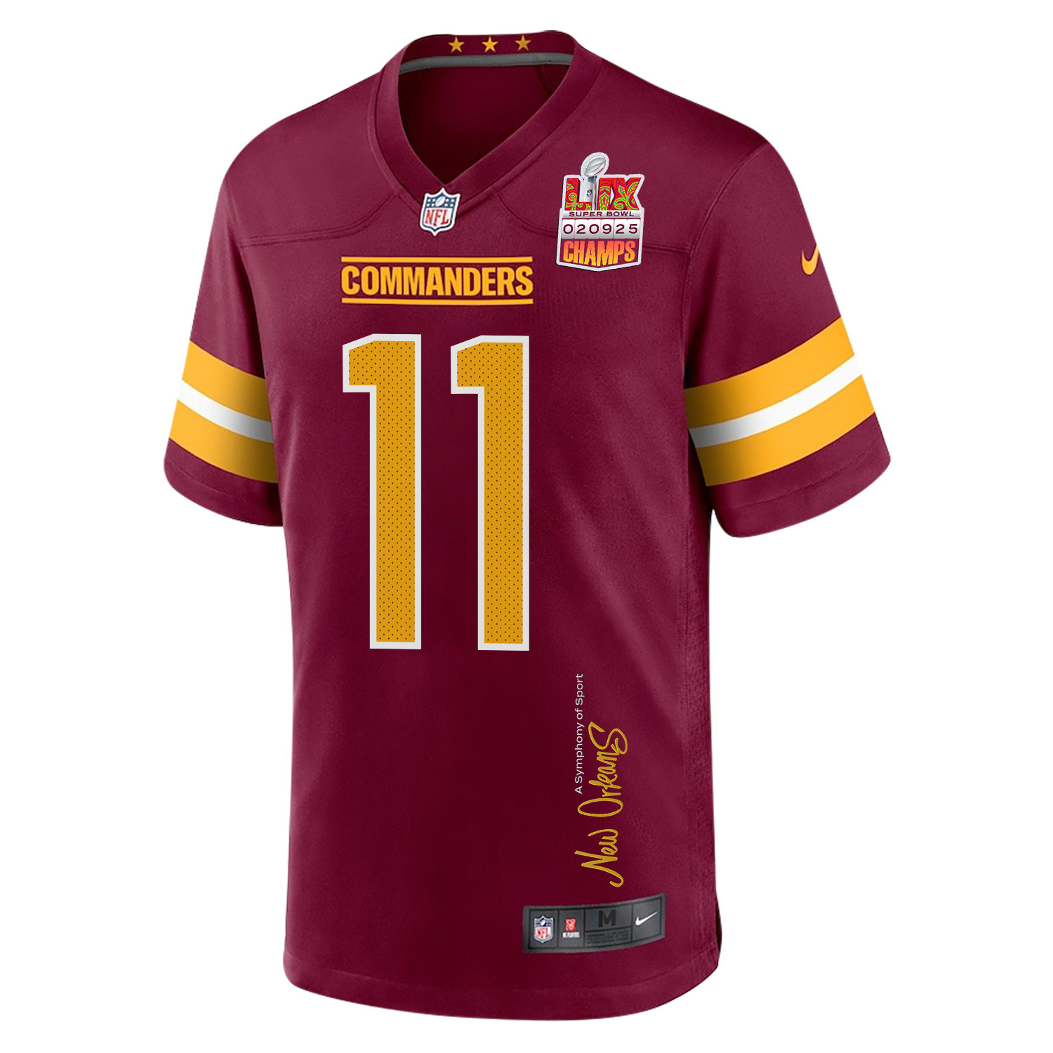 Jeremy Chinn 11 Washington Commanders Super Bowl LIX Champions Patch 'New Orleans - A Symphony of Sport' EMBROIDERED Game Men Jersey - Burgundy JS5771 nicesnker - Image 3