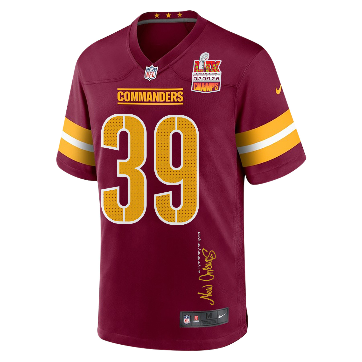 Jeremy Reaves 39 Washington Commanders Super Bowl LIX Champions Patch 'New Orleans - A Symphony of Sport' EMBROIDERED Game Men Jersey - Burgundy JS8889 nicesnker - Image 3