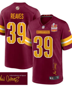 Jeremy Reaves 39 Washington Commanders Super Bowl LIX Champions Patch 'New Orleans - A Symphony of Sport' EMBROIDERED Game Men Jersey - Burgundy JS8889 nicesnker
