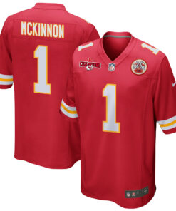 Jerick McKinnon 1 Kansas City Chiefs AFC Champions Patch Game Men Jersey - Red JS2619 nicesnker