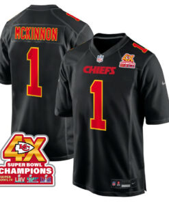 Jerick McKinnon 1 Kansas City Chiefs Super Bowl LVIII Champions 4X Fashion Game Men Jersey - Carbon Black JS6533 nicesnker