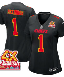 Jerick McKinnon 1 Kansas City Chiefs Super Bowl LVIII Champions 4X Fashion Game Women Jersey - Carbon Black JS4731 nicesnker