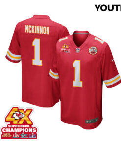 Jerick McKinnon 1 Kansas City Chiefs Super Bowl LVIII Champions 4X Game YOUTH Jersey - Red JS5636 nicesnker