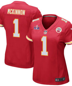 Jerick McKinnon 1 Kansas City Chiefs Super Bowl LVIII Patch Game Women Jersey - Red JS7339 nicesnker