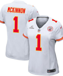 Jerick McKinnon 1 Kansas City Chiefs Super Bowl LVIII Patch Game Women Jersey - White JS2641 nicesnker