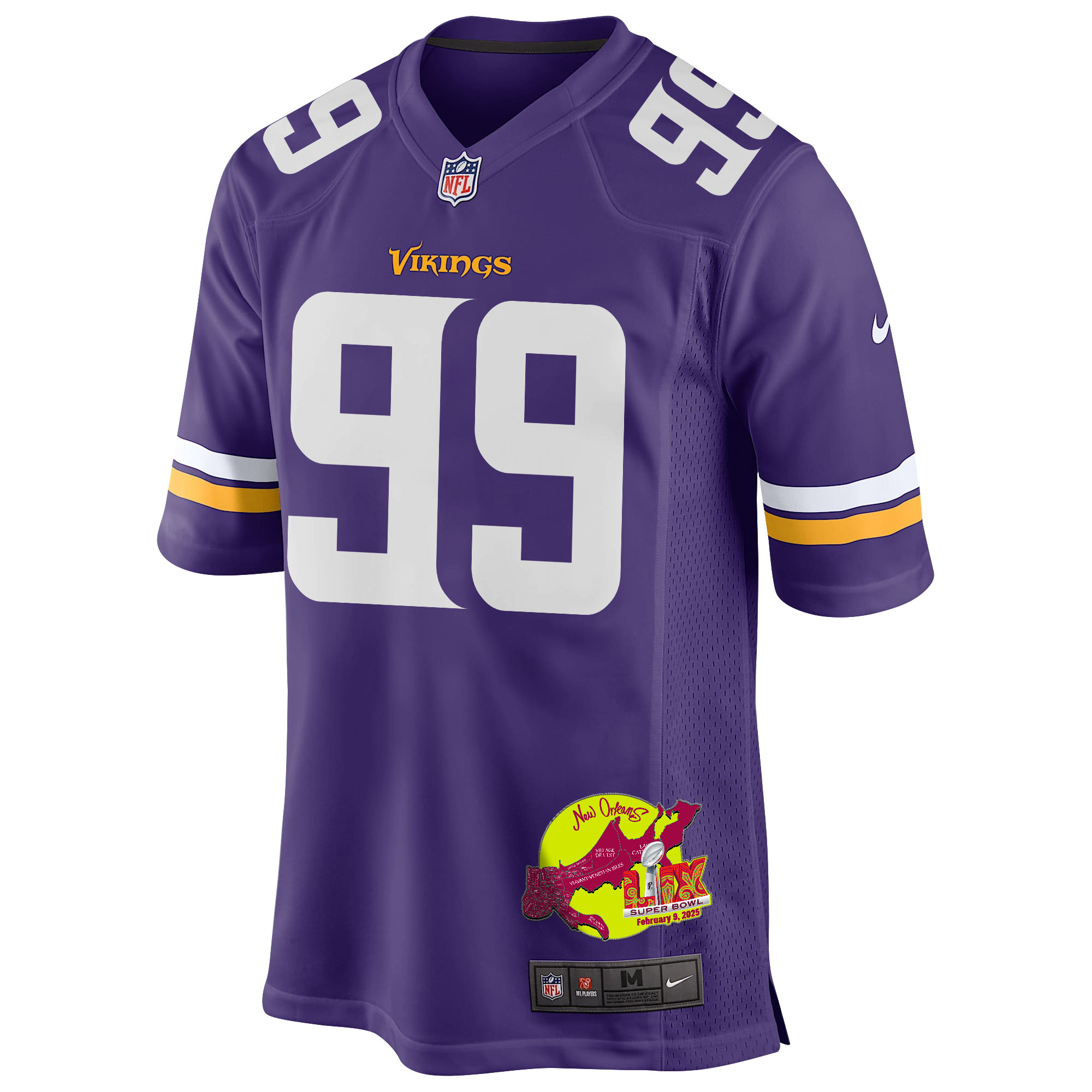 Jerry Tillery 99 Minnesota Vikings Super Bowl LIX New Orleans Patch Game Men Jersey - Purple JS8774 nicesnker - Image 3