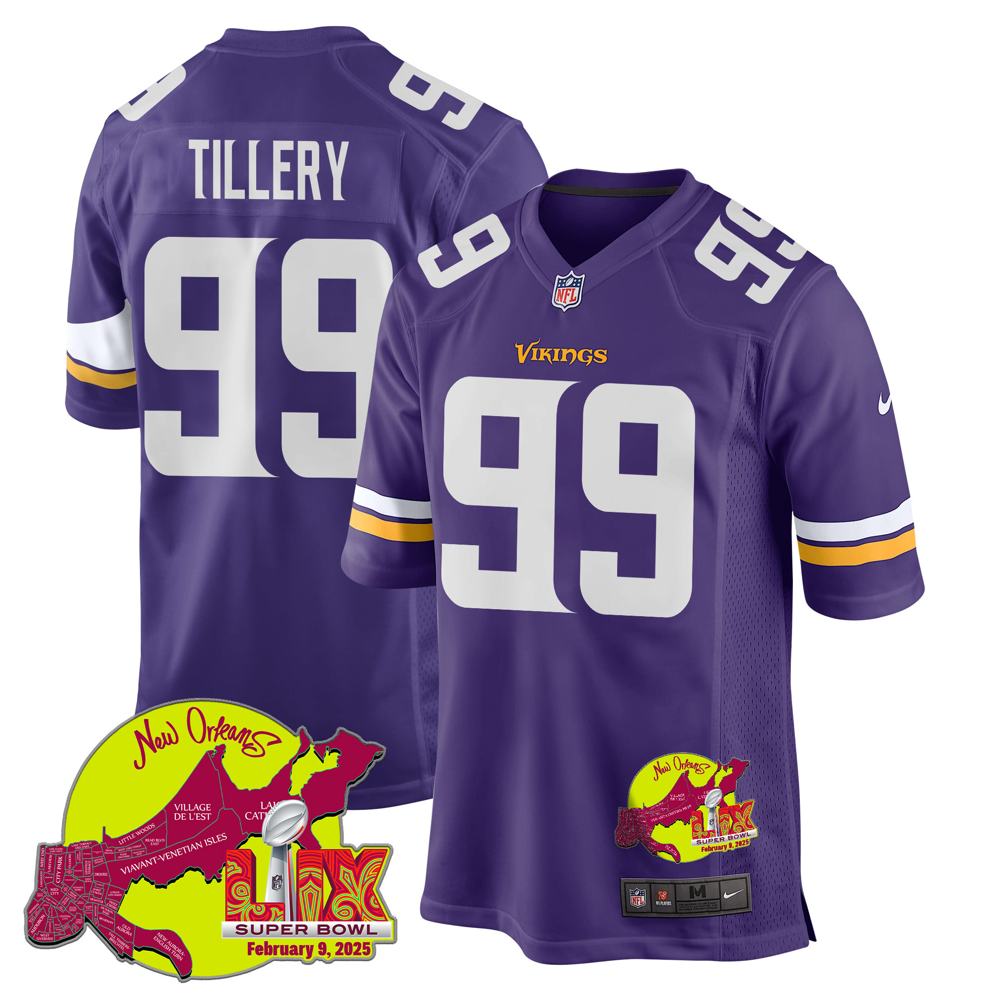 Jerry Tillery 99 Minnesota Vikings Super Bowl LIX New Orleans Patch Game Men Jersey - Purple JS8774 nicesnker