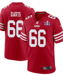 Jesse Davis 66 San Francisco 49ers Super Bowl LVIII Patch Game Men Jersey - Scarlet JS4458 nicesnker
