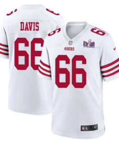 Jesse Davis 66 San Francisco 49ers Super Bowl LVIII Patch Game Men Jersey - White JS3538 nicesnker
