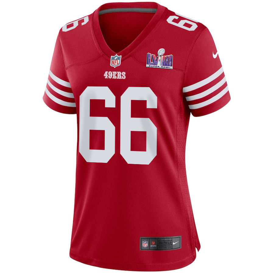 Jesse Davis 66 San Francisco 49ers Super Bowl LVIII Patch Game Women Jersey - Scarlet JS8352 nicesnker - Image 2