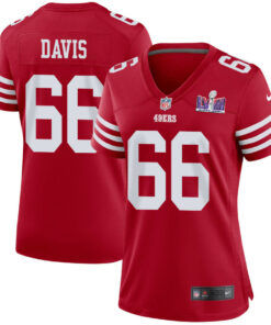 Jesse Davis 66 San Francisco 49ers Super Bowl LVIII Patch Game Women Jersey - Scarlet JS8352 nicesnker