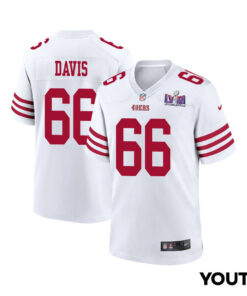 Jesse Davis 66 San Francisco 49ers Super Bowl LVIII Patch Game YOUTH Jersey - White JS5118 nicesnker
