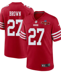 Ji'Ayir Brown 27 San Francisco 49ers NFC Champions Patch Game Men Jersey - Scarlet JS5719 nicesnker