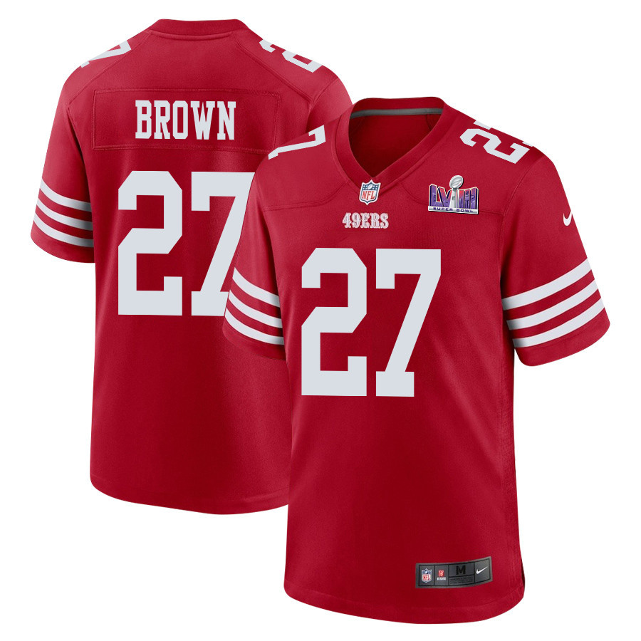 Ji'Ayir Brown 27 San Francisco 49ers Super Bowl LVIII Patch Game Men Jersey - Scarlet JS9335 nicesnker