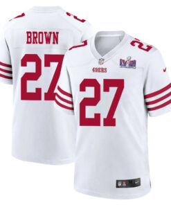 Ji'Ayir Brown 27 San Francisco 49ers Super Bowl LVIII Patch Game Men Jersey - White JS4365 nicesnker
