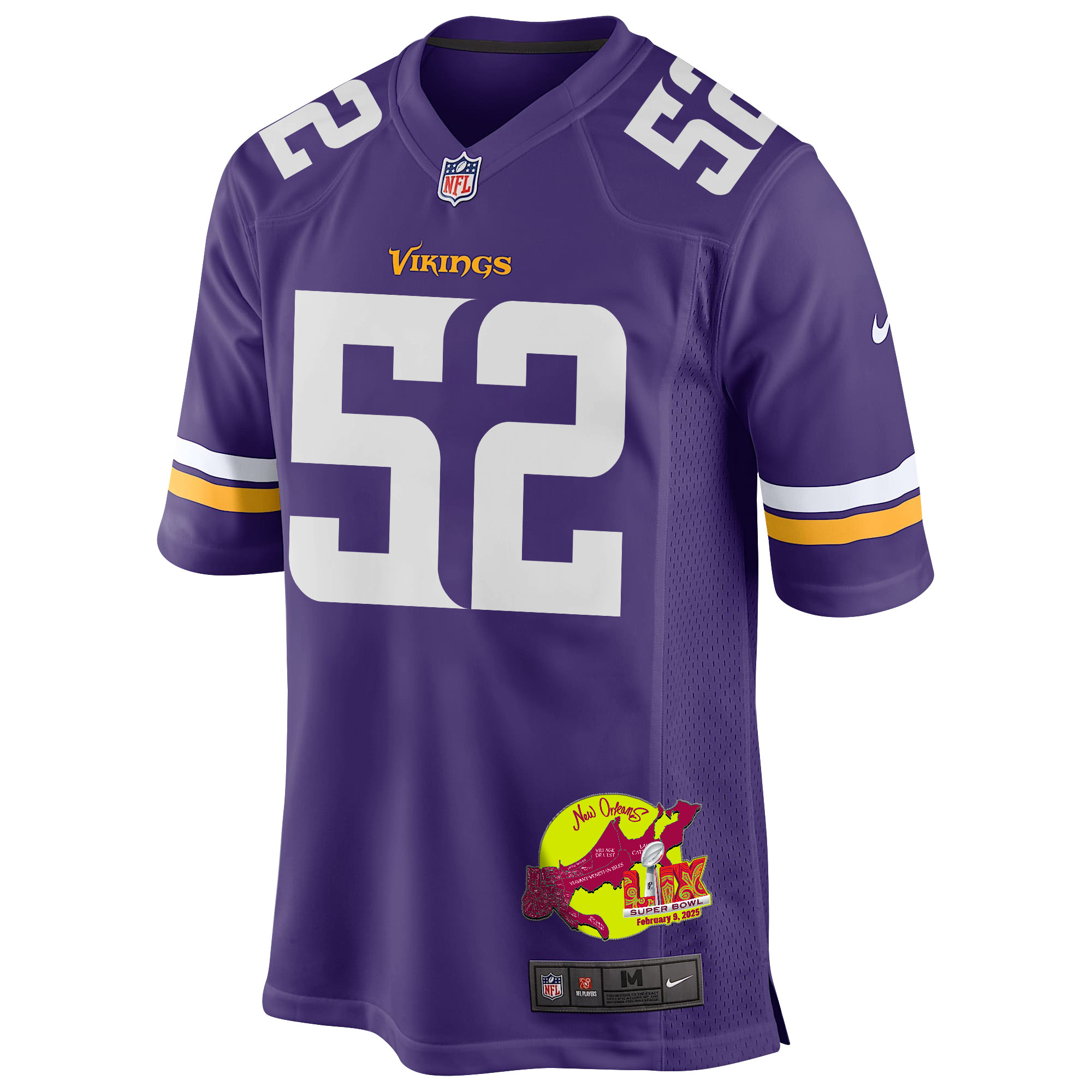 Jihad Ward 52 Minnesota Vikings Super Bowl LIX New Orleans Patch Game Men Jersey - Purple JS7420 nicesnker - Image 3