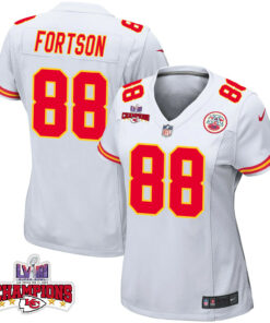 Jody Fortson 88 Kansas City Chiefs Super Bowl LVIII Champions 4 Stars Patch Game Women Jersey - White JS1665 nicesnker
