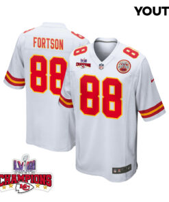 Jody Fortson 88 Kansas City Chiefs Super Bowl LVIII Champions 4 Stars Patch Game YOUTH Jersey - White JS4339 nicesnker