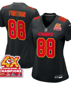Jody Fortson 88 Kansas City Chiefs Super Bowl LVIII Champions 4X Fashion Game Women Jersey - Carbon Black JS8118 nicesnker