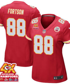 Jody Fortson 88 Kansas City Chiefs Super Bowl LVIII Champions 4X Game Women Jersey - Red JS7442 nicesnker