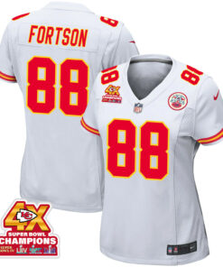 Jody Fortson 88 Kansas City Chiefs Super Bowl LVIII Champions 4X Game Women Jersey - White JS4576 nicesnker