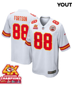 Jody Fortson 88 Kansas City Chiefs Super Bowl LVIII Champions 4X Game YOUTH Jersey - White JS5901 nicesnker