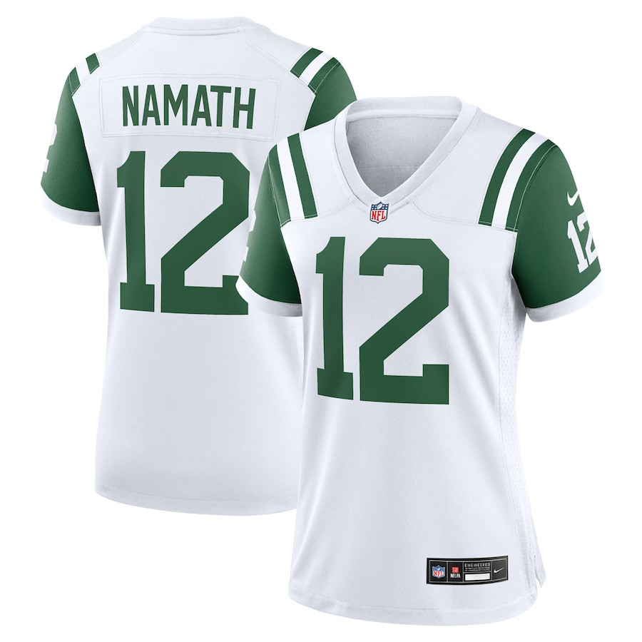 Joe Namath 12 New York Jets Women's Classic Alternate Retired Player Game Jersey - White JS9639 nicesnker