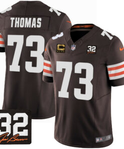 Joe Thomas 73 Cleveland Browns Jim Brown Memorial Patch Game Men Jersey - Brown JS6043 nicesnker