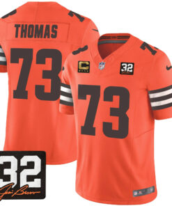 Joe Thomas 73 Cleveland Browns Jim Brown Memorial Patch Game Men Jersey - Orange JS2950 nicesnker