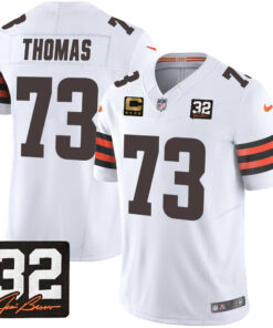 Joe Thomas 73 Cleveland Browns Jim Brown Memorial Patch Game Men Jersey - White JS9940 nicesnker