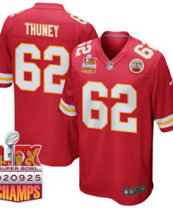 Joe Thuney 62 Kansas City Chiefs Super Bowl LIX Champions Patch Game Men Jersey - Red JS4719 nicesnker