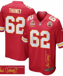 Joe Thuney 62 Kansas City Chiefs Super Bowl LIX Champions Patch 'New Orleans - Where Passion Ignites' EMBROIDERED Game Men Jersey - Red JS2648 nicesnker