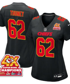 Joe Thuney 62 Kansas City Chiefs Super Bowl LVIII Champions 4X Fashion Game Women Jersey - Carbon Black JS7063 nicesnker