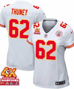 Joe Thuney 62 Kansas City Chiefs Super Bowl LVIII Champions 4X Game Women Jersey - White JS2169 nicesnker