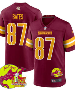 John Bates 87 Washington Commanders Super Bowl LIX New Orleans Patch Game Men Jersey - Burgundy JS3189 nicesnker