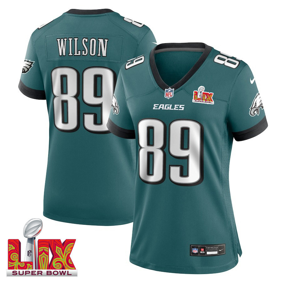 Johnny Wilson #89 Philadelphia Eagles Super Bowl LIX Women's Jersey - Midnight Green JS2982 nicesnker