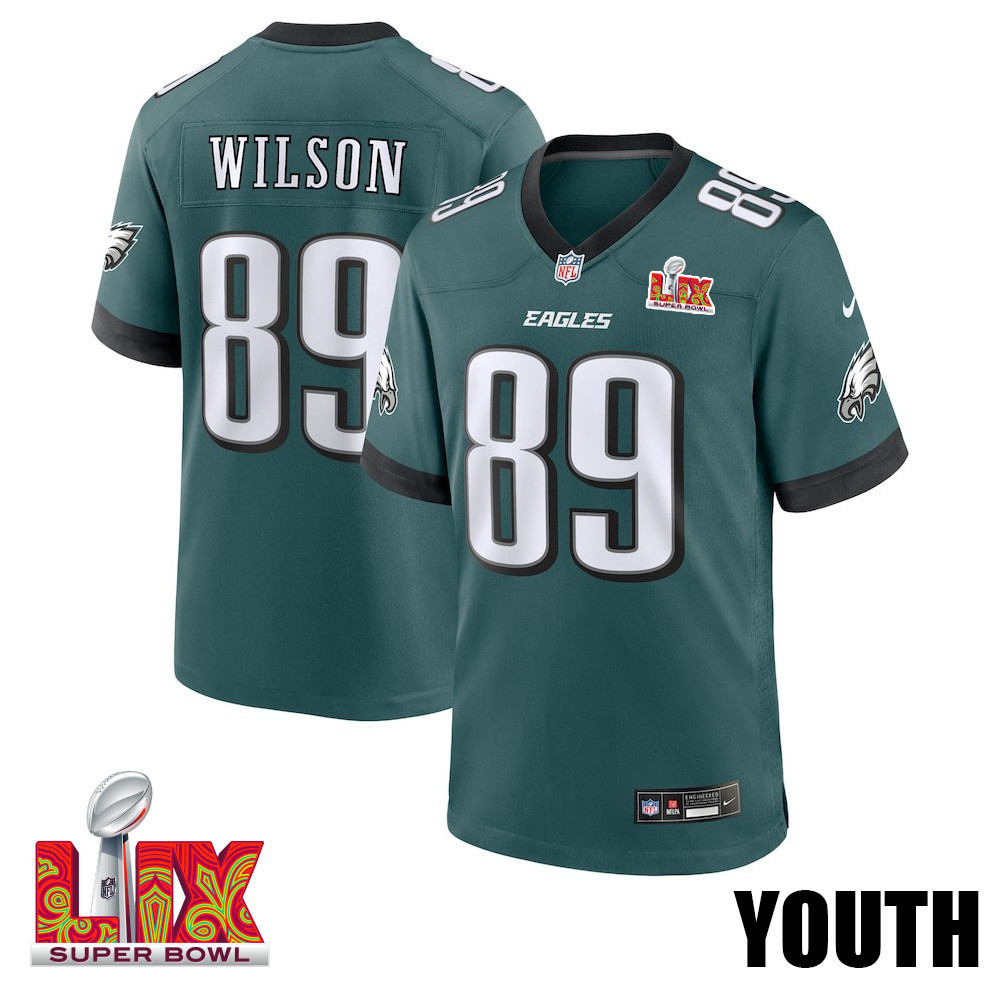 Johnny Wilson #89 Philadelphia Eagles Super Bowl LIX YOUTH Jersey - Midnight Green JS4117 nicesnker