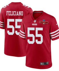 Jon Feliciano 55 San Francisco 49ers NFC Champions Patch Game Men Jersey - Scarlet JS4230 nicesnker
