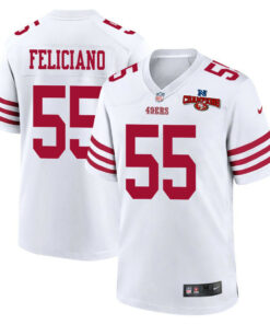 Jon Feliciano 55 San Francisco 49ers NFC Champions Patch Game Men Jersey - White JS7350 nicesnker