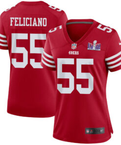 Jon Feliciano 55 San Francisco 49ers Super Bowl LVIII Patch Game Women Jersey - Scarlet JS9408 nicesnker