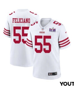 Jon Feliciano 55 San Francisco 49ers Super Bowl LVIII Patch Game YOUTH Jersey - White JS9281 nicesnker