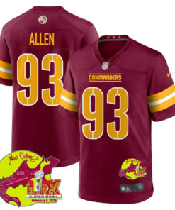 Jonathan Allen 93 Washington Commanders Super Bowl LIX New Orleans Patch Game Men Jersey - Burgundy JS5177 nicesnker