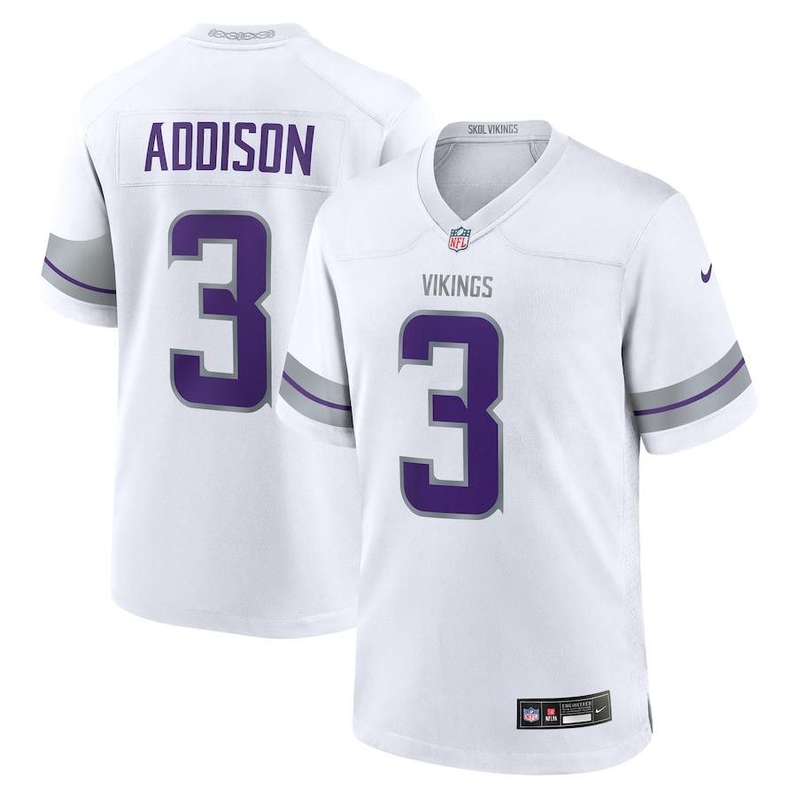 Jordan Addison 3 Minnesota Vikings Alternate Game Player Men Jersey - White JS5259 nicesnker