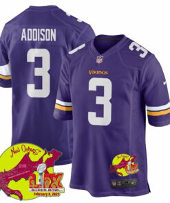 Jordan Addison 3 Minnesota Vikings Super Bowl LIX New Orleans Patch Game Men Jersey - Purple JS9471 nicesnker