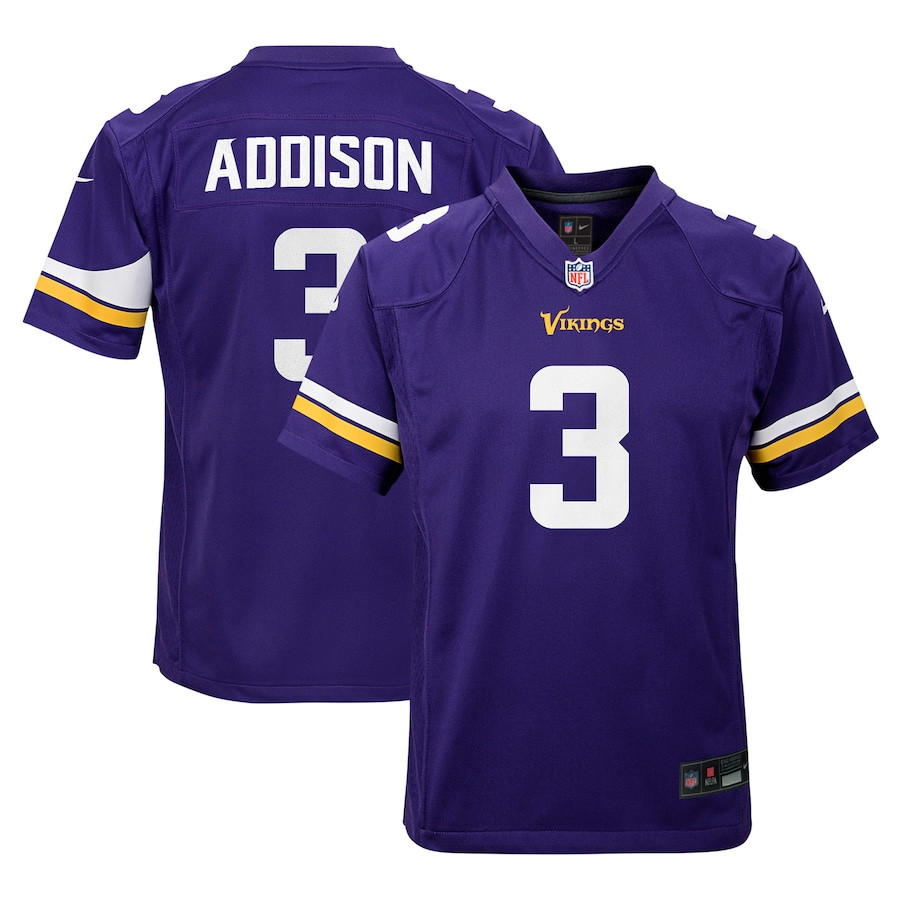 Jordan Addison 3 Minnesota Vikings Team Player Game YOUTH Jersey - Purple JS3814 nicesnker