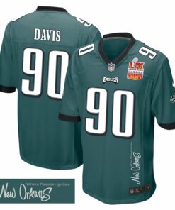 Jordan Davis 90 Philadelphia Eagles Super Bowl LIX Champions Patch 'New Orleans - Where Passion Ignites' EMBROIDERED Game Men Jersey - Midnight Green JS1148 nicesnker