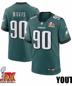 Jordan Davis #90 Philadelphia Eagles Super Bowl LIX YOUTH Jersey - Midnight Green JS6875 nicesnker