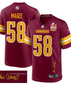Jordan Magee 58 Washington Commanders Super Bowl LIX Champions Patch 'New Orleans - The Ultimate Showdown' EMBROIDERED Game Men Jersey - Burgundy JS3255 nicesnker